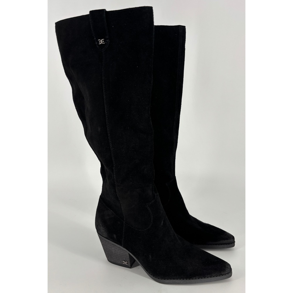 New Sam Edelman Woods Knee High Boots Black Women Size 9.5 Suede Pointed Toe